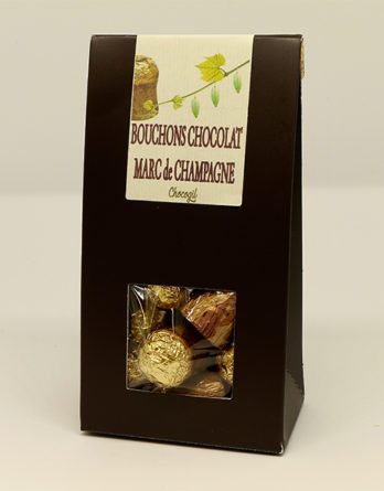 Bouchons chocolat à la liqueur de marc de champagne – Ballotin 500g -  Chocogil – boutique de chocolats en ligne